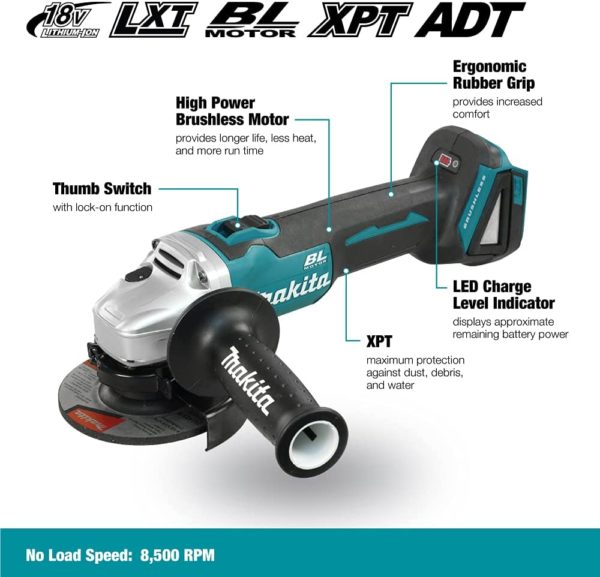 18V LXT Brushless 4-1/2" Angle Grinder, Slide Swit