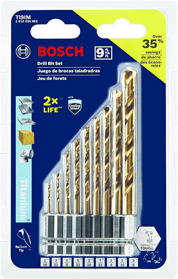 Bosch 9-Piece Impact Tough Titanium Drill Bit Set, TI9IM