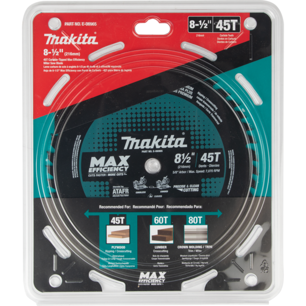 8‑1/2" 45T Carbide‑Tipped Max Efficiency Miter Saw Blade