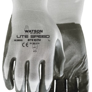 white nylon shell, grey nitrile palm