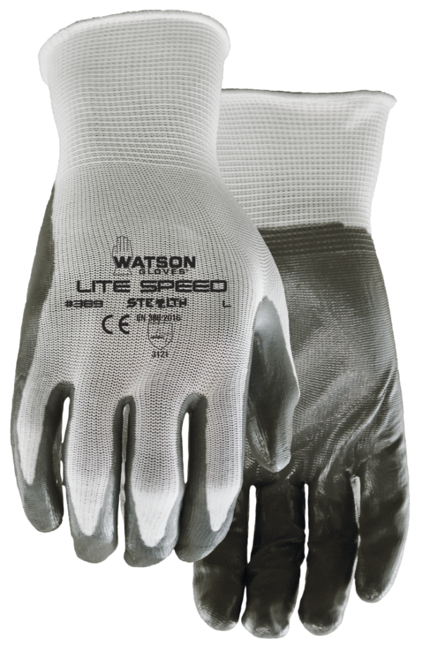 white nylon shell, grey nitrile palm