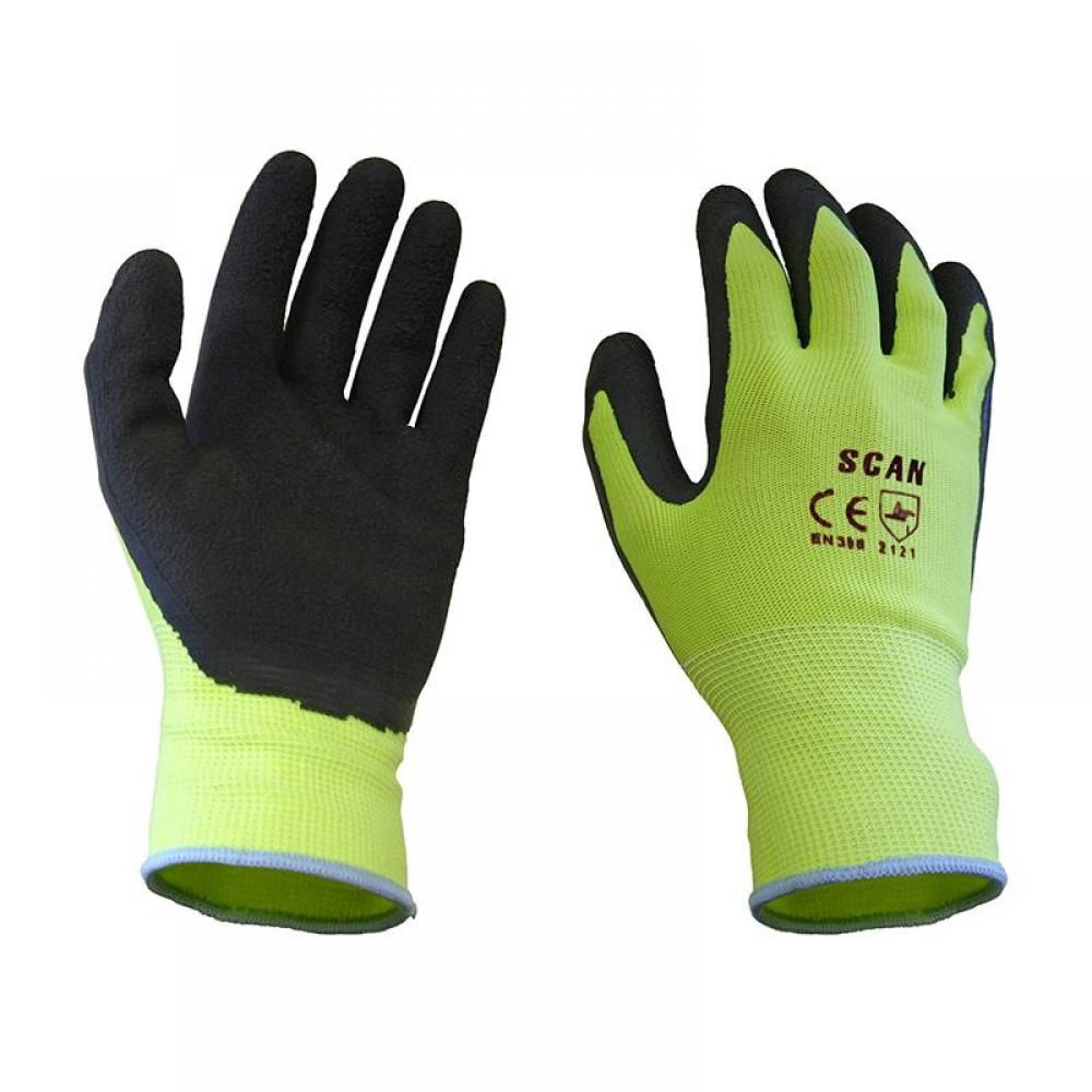 scan hi vis yellow foam latex coated gloves l size 9 2ark49l 24 1 FOAM LATEX GLOVES L