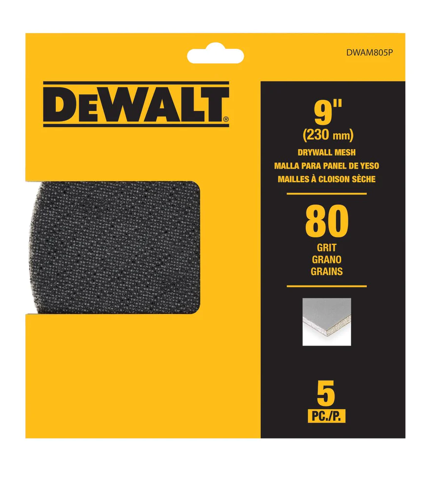 DWAM805P DeWALT 9In Drywall Mesh 80Grit - 240Grit (5-Packs)