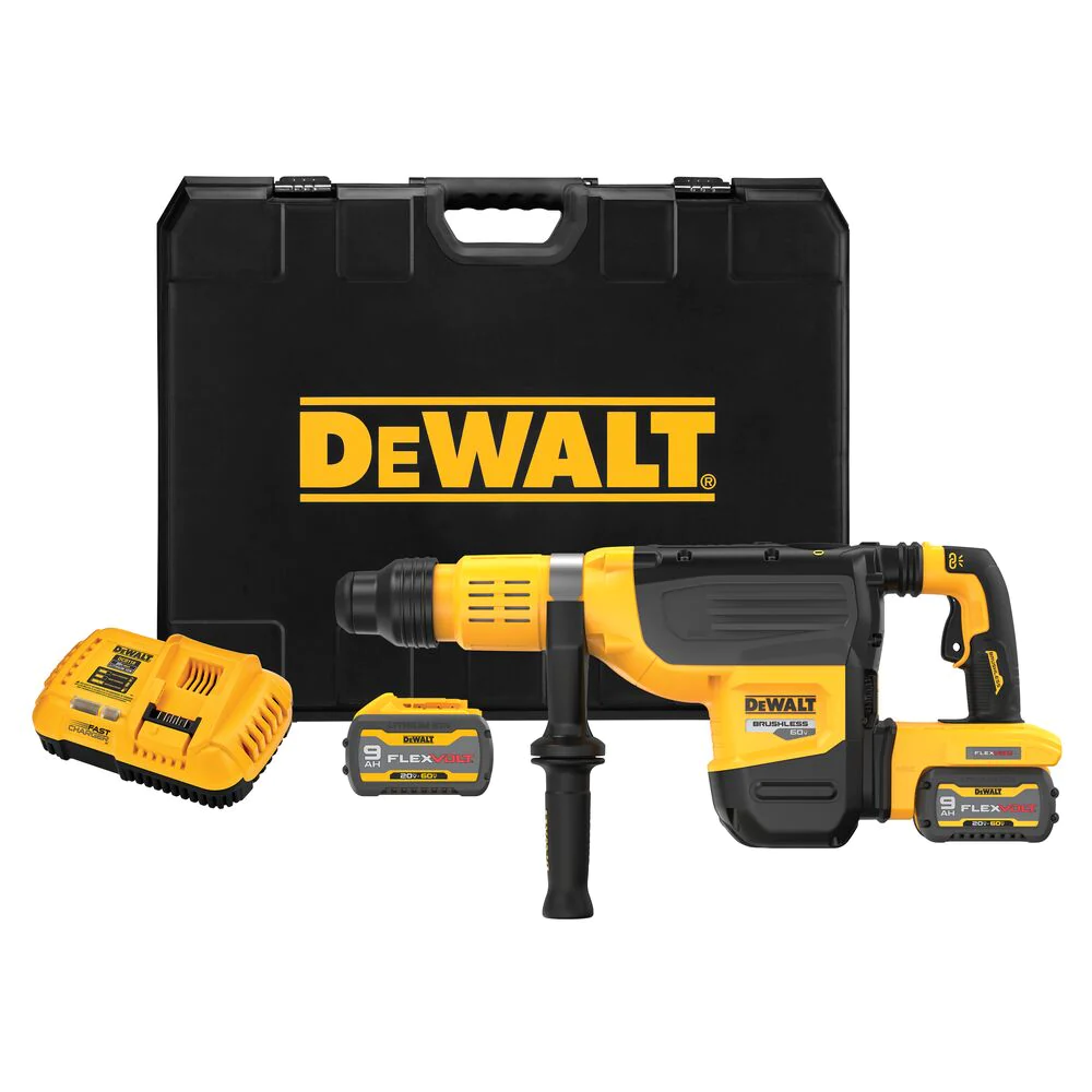 DCH775X2 60V MAX FLEXVOLT 2" SDS MAX ROTARY HAMMER WITH 2(9AH) BATTERIES,CHARGER AND KIT BOX