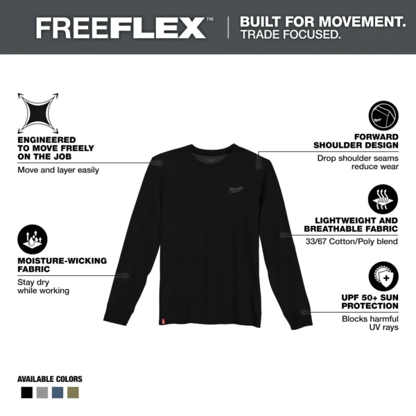 Milwaukee FREEFLEX™ Hybrid Work Tee - Long Sleeve Black Large