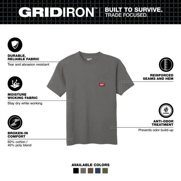Milwaukee GRIDIRON™ Pocket T-Shirt - Short Sleeve Gray Extra Large