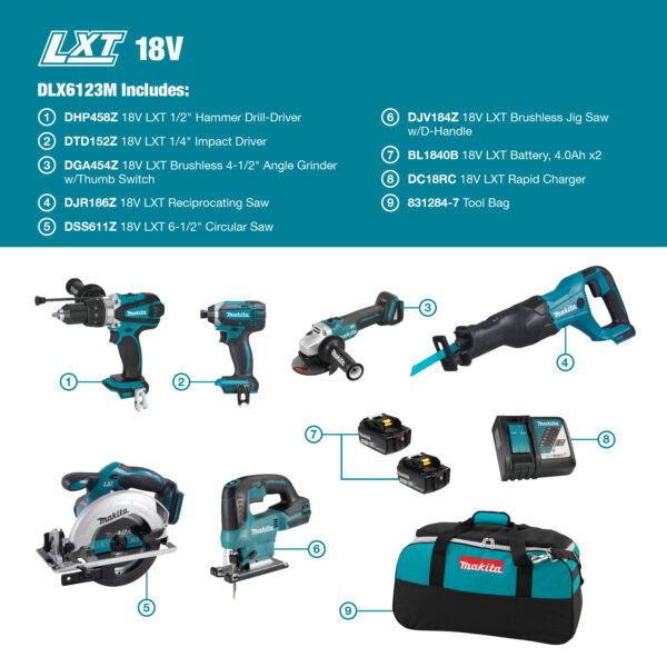 18V LXT 6 TOOL COMBO KIT,4.0X2  KIT