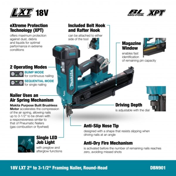 18V LXT BL 3-1/2" FRAMING NAILER,30 DEGREE CLIPPED HEAD,TOOL ONLY