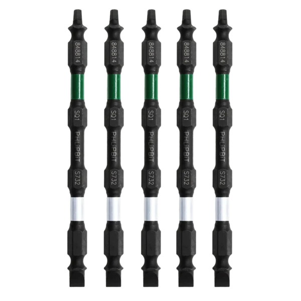 PHLiPBiT SL7SQ1 4" #848814 Double EndedImpact Bit Silver/Green